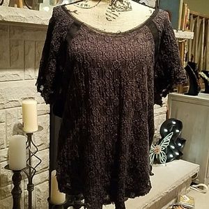 FREE PEOPLE Fringed Top Sheer Small